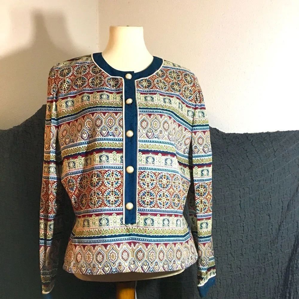 Adriana Papell Boho Pasley Blazer Size Large